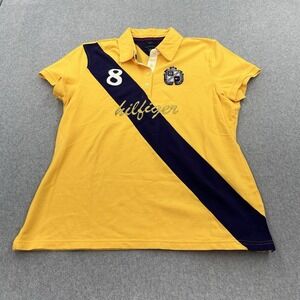 Tommy Hilfiger Shirt Men's XL Yellow Slim Fit Spell out Logo Crest Short Sleeve
